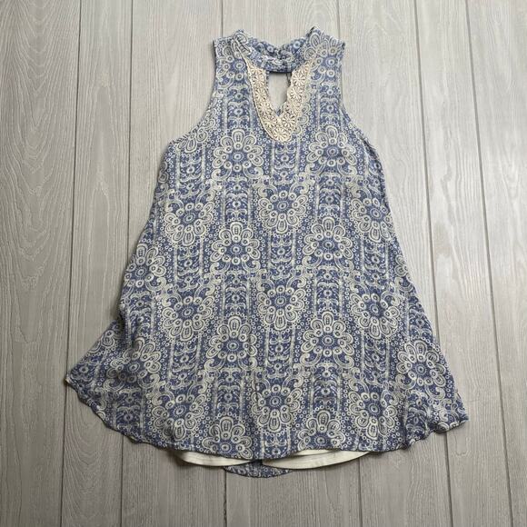 Altar’d State Women's Ivory & Blue Keyhole Tank Mini Swing Dress Size Small - Picture 1 of 8